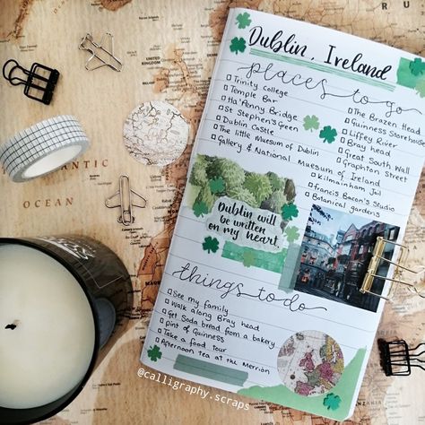 Which city would like to visit? I'm hoping to post weekly pictures from my travel bucket list journal because I'm actual super pleased with how some of them are turning out. #Dublin #traveljournal #wishlist #placesinuk #placestovisit #ireland #irelandtravel #irelandtravelguide #dublinaesthetics #traveljournalaesthetic #mapaesthetic Ireland Travel Journal, Ireland Engagement, Ireland Scrapbook, Ireland Aesthetic, Maps Aesthetic, Celtic Fairy, List Journal, Travel Journal Pages, Bucket List Journal