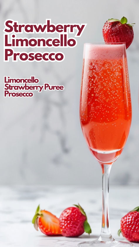 Strawberry Limoncello Prosecco Prosecco Cocktails Easy, Island Cocktails, Mixology Party, Drunk Baby, Prosecco Cocktail Recipes, Alcohol Mixers, Prosecco Drinks, Cocktail Cards, Fall Beverages