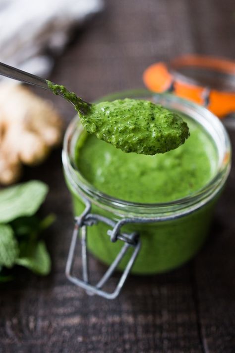 Cilantro Mint Chutney | Feasting At Home Frankie Recipe, Mint Yogurt, Lentils And Rice, Vegan Yogurt, Veggie Dip, Masala Recipe, Grated Coconut, Chutney Recipes, Dessert Appetizers