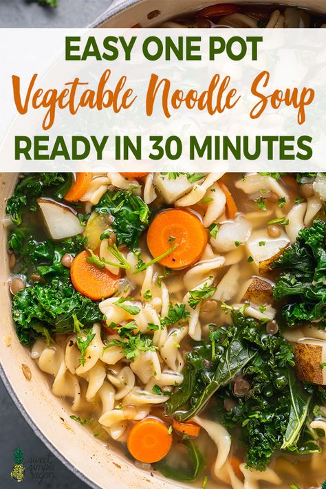 Learn how to make this hearty one-pot vegetable noodle soup with ease and just 30 minutes of your time. Meatless Chicken, Vegetable Noodle Soup, Vegetable Noodle, Soup Vegetable, Plant Based Soups, Simple Soup, Gluten Free Noodles, Vegetable Noodles, Chicken Enchilada Casserole