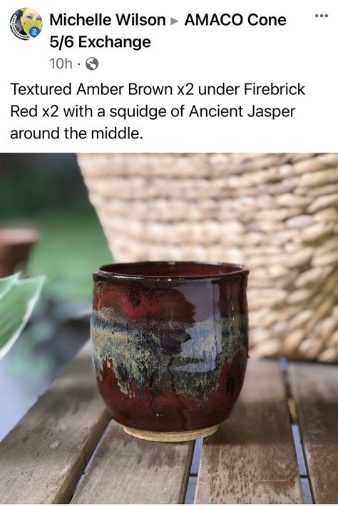 Textured Amber Brown Glaze Combinations, Deep Firebrick Red Glaze Combinations, Firebrick Red, Clay Glazing, Ceramic Glazing, Glazing Ideas, Clay Arts, Glaze Colors, Glaze Combinations