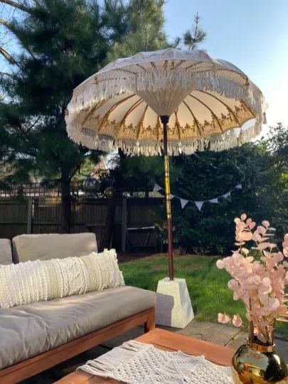 Halloween Costumes To Make, Garden Parasol, Picnic Decorations, Garden Parasols, Garden Umbrella, Parasol Base, Inspire Me Home Decor, Gold And Pink, Patio Umbrellas