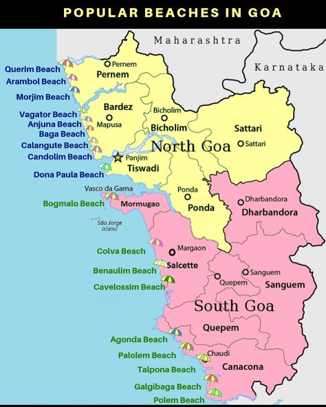 Goa Map Illustration, Place To Visit In Goa, Goa Map, Goa Visiting Places, Goa Tourist Map, Places To Visit In North Goa, Travel India Beautiful Places, Goa Travel, Travel Infographic