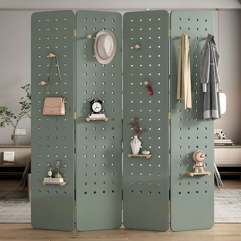 Freestanding Pegboard, Pegboard Room, Wooden Pegboard, Closet Room Organizer, Folding Room Divider, Bedroom Organization Storage, Diy Room Divider, Folding Room Dividers, Wooden Screen