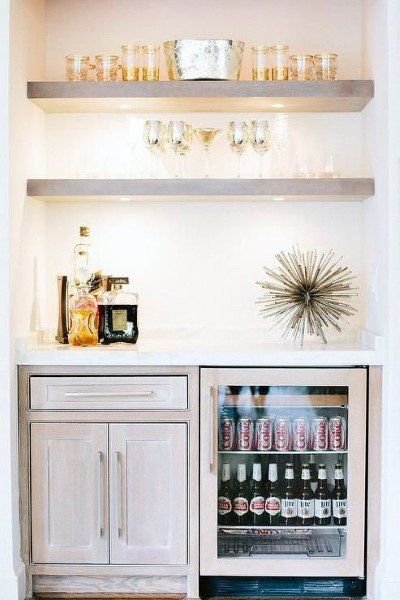 Top 70 Best Home Mini Bar Ideas - Cool Beverage Storage Spots Home Mini Bar, Bar Nook, Bar Mini, Beverage Fridge, Bar Cart Styling, Home Bar Designs, Transitional Kitchen, Beverage Cooler, Wine Fridge