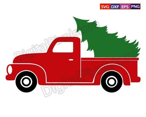 Vintage Red Truck Christmas Pictures, Red Truck Christmas Pictures, Christmas Truck Tree, Christmas Truck With Tree, Christmas Truck Svg, Red Christmas Truck, Truck Clipart, Red Truck Decor, Christmas Tree Truck