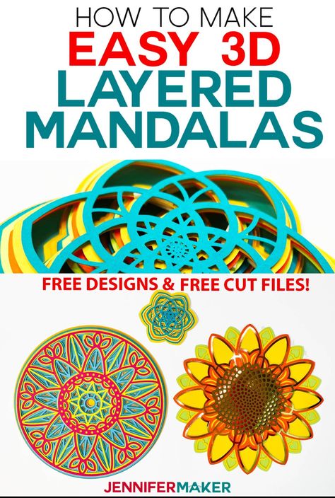 Easy 3D Layered Mandala - Free Designs and SVG Cut Files for Cricut Layered Mandala, Blue Words, 3d Mandala, Cricut Project Ideas, Cricut Tips, Cricut Projects Beginner, Cricut Explore Air 2, 3d Svg, Layered Svg