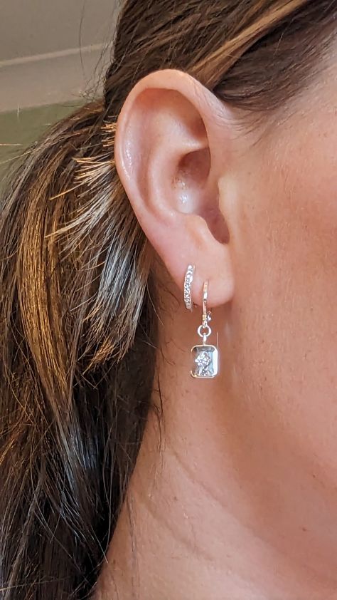 #earrings #silver #earring_stacks #stacks Triple Lobe Stack, Silver Earring Stack, Earring Stacks, Sliver Earrings, Earring Stack, Formal Earrings, Double Earrings, Ear Stack, Cute Prom Dresses