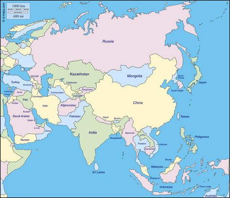 Asia : free map, free blank map, free outline map, free base map : states, names, color Map Of Asia Printable, Asia Map Printable, Akhanda Bharat, Asian Maps, Map Of Asia, Countries Of Asia, Concept Maps, Asia Continent, Asian Continent