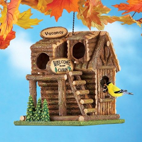 Rustic Cabin In The Woods, Cabin Birdhouse, Painted Birdhouses, Hand Painted Birdhouses, Log Cabin Furniture, Log Home Decorating, Leather Sectional Sofas, Bird Houses Painted, Three Birds