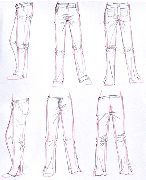 How To Draw Pants, Anime Pants, Drawing Poses Male, Side View Drawing, Drawing Men, Jeans Drawing, Back Drawing, Pants Drawing, Fashion Drawing Sketches