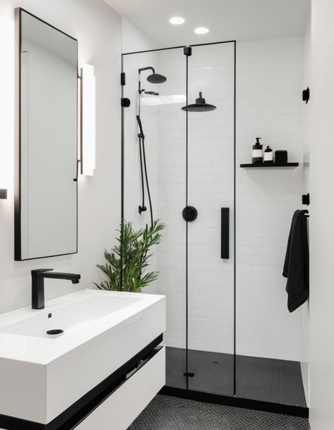 Top 50 Bathroom Remodel Ideas For 2025: Transform Your Space With The Latest Trends Black And White Bathroom Small Simple, Bathroom Remodel Matte Black, White And Black Bathroom, Black And White Bathrooms, Black And White Bathroom Ideas, White Bathrooms, Black And White Bathroom, Black White Bathrooms, Round Bath