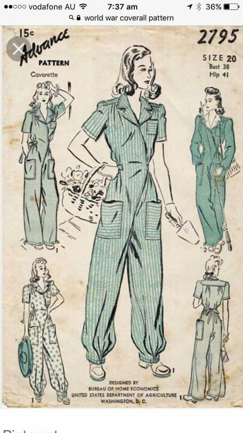 Coveralls Pattern, Coverall Pattern, 40s Mode, Jumpsuit Pattern Sewing, Diy Sy, Patron Vintage, Robes Vintage, Vintage Dress Patterns, Pattern Inspiration