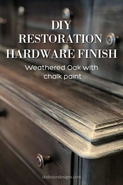 Everyone was talking about how to get a DIY restoration hardware finish on furniture so I had to try it for myself. I used a mixture of vinegar and steel wool for the base stain and layered chalk paint to give it that weathered oak effect. GORGEOUS!   #dododsondesigns #restorationhardwarefurniture #chalkpaint #lateredtechnique Diy Restoration Hardware Finish, Restoration Hardware Finish, Restauration Hardware, Restoration Hardware Look, Restoration Hardware Paint, Diy Restoration Hardware, Restoration Hardware Furniture, Chalk Paint Furniture Diy, Furniture Painting Techniques