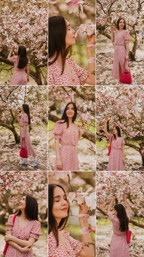 Garden Poses For Women, Cherry Blossom Images, Cherry Blossom Pictures, Spring Photoshoot, Travel Pictures Poses, Spring Photos, Fashion Photography Poses, Portrait Photography Poses, Garden Photography