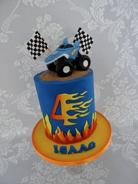 Megladon Shark Monster Truck Cake, Megalodon Monster Truck Cake, Hot Wheels Monster Truck Birthday Cake, Megladon Monster Truck Cake, Hot Wheels Monster Truck Cake, Cake Monster Truck, Fondant Shark, Monster Jam Birthday Cake, Shark Monster Truck