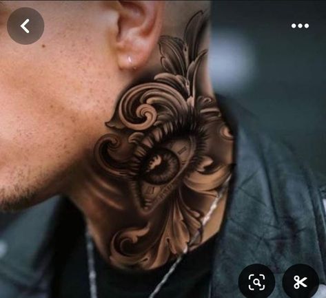 Eye Neck Tattoo, Neck And Throat Tattoos Men, Back Of Neck Tattoo Men, Calf Tattoo Ideas, Front Neck Tattoo, Ant Tattoo, Leg Sleeve Tattoos, Leg Tattoo Ideas, Chicanas Tattoo