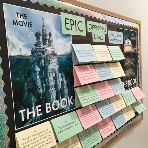 Aesthetic Bulletin Board, Classroom Displays Secondary, English Classroom Displays, Ela Bulletin Boards, Bulletin Boards Ideas, English Teacher Classroom, Secondary English Classroom, Teen Activities, High School Bulletin Boards