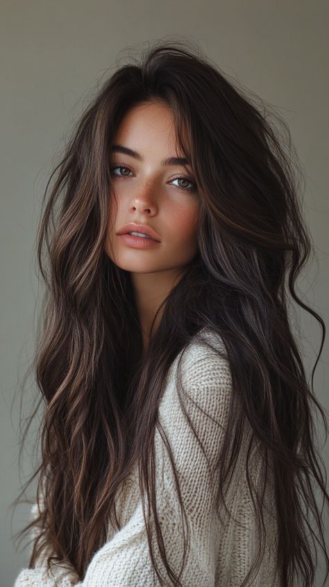 Long Hairstyles for Women Large Barrel Curling Iron, Rich Chocolate Brown Hair, Voluminous Waves, Volumizing Mousse, Sea Salt Spray, Chocolate Brown Hair, Texturizing Spray, Round Brush, Salt Spray