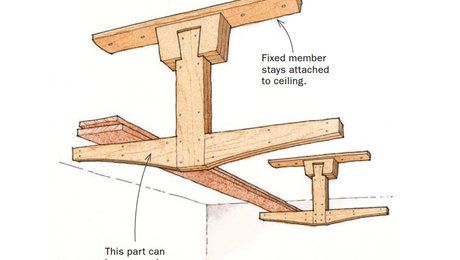 Large projects require a large amount of lumber, and a large amount of storage space. If your shop seems to be maxed-out for storage space, try building this overhead rack. Learn more about this rack for project lumber here. Lumber Storage Rack, Lumber Rack, Awesome Woodworking Ideas, Woodworking Garage, Lumber Storage, Woodworking Cabinets, Woodworking Storage, Woodworking Joinery, Woodworking Workbench