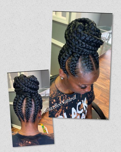 Jumbo Cornrows Updo, Jumbo Braids In A Bun, African American Braided Updo, Updo Hairstyles Braids For Black Women, Feed In Braids Cornrows Updo, Braided Updo Black Women, Phony Pony Hairstyles, Up Do Braids For Black Women, Ghana Braids Hairstyles Updo