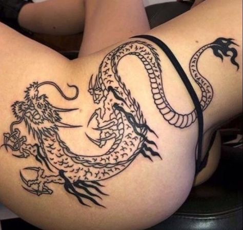 Dragon Hip Tattoos Women, Tattoo Ideas Female Dragon, Tight Tattoos For Women, Tight Tattoo, Tight Tattoos, Aa Tattoos, Eye Makeup Set, Chinese Dragon Tattoos, Goth Tattoo