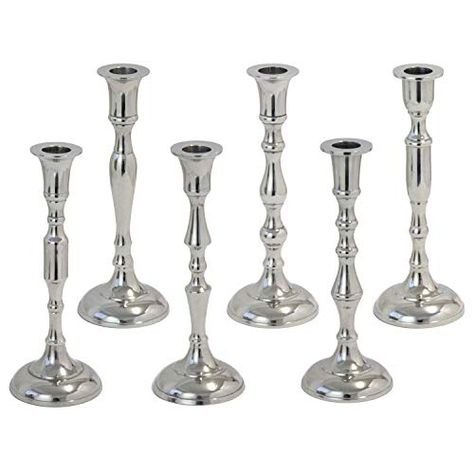 Carousel Home and Gifts Silver Metal Dinner Table Pillar Candlestick Candle Holder Decoration - Design Varies Carouse... Metal Dinner Table, Candle Stick Decor, Dinner Candles, Coloured Candles, Mantle Piece, Metal Candlesticks, Candle Dinner, Decoration Design, Candlestick Holders