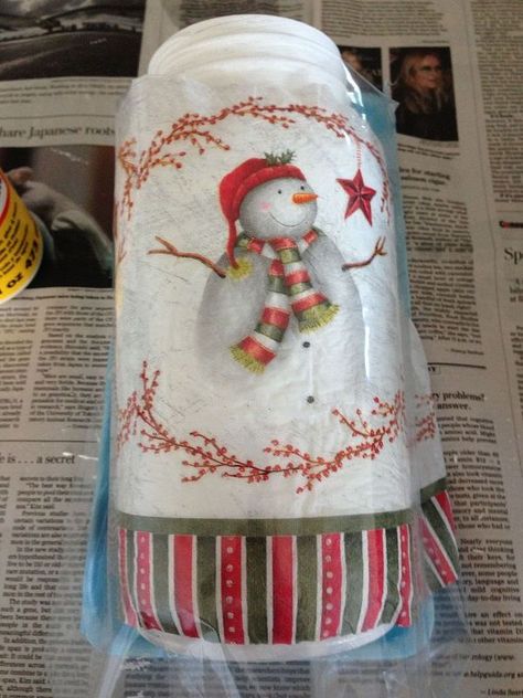 how to decoupage christmas napkins on mason jar with snow, christmas decorations, crafts, mason jars, seasonal holiday decor Inexpensive Diy Christmas Gifts, Diy Christmas Napkins, Easy Mason Jar Crafts Diy, Easy Mason Jar Crafts, Decoupage Candles, Christmas Mason Jars Diy, Decoupage Jars, Mason Jar Projects, Christmas Decoupage