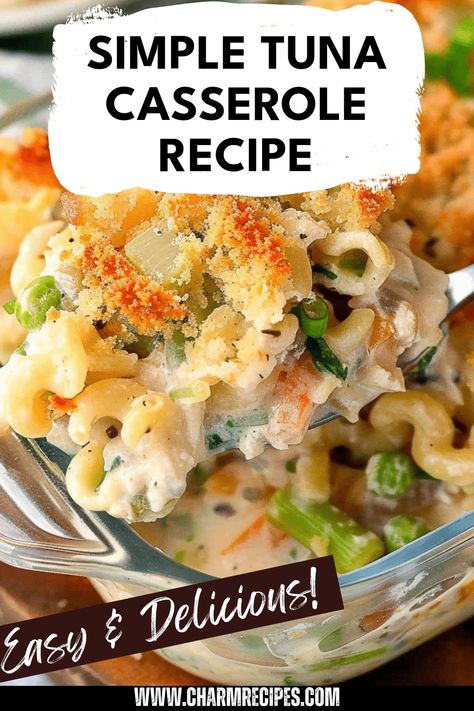 Satisfy your cravings with this simple tuna casserole recipe that delivers comfort in every bite. This easy-to-make dish features canned tuna, noodles, a creamy sauce, and a blend of your favorite toppings. Perfect for weeknight meals or gatherings, the flavorful casserole is ready in no time and is sure to be a hit with the whole family. Whether you're looking to impress guests or whip up a quick dinner, this hearty tuna casserole recipe is your go-to option for deliciousness and ease. Keto Tuna Noodle Casserole, Tuna Noodle Casserole Easy For Two, Tuna Tater Tot Casserole, Tuna Casserole With Velveeta Cheese, Tuna Noodle Casserole Macaroni, Tuna Casserole Recipes Healthy, Tuna Noodle Casserole With Elbow Noodles, Easy Tuna And Rice Recipes, Easy Tuna Casserole Simple