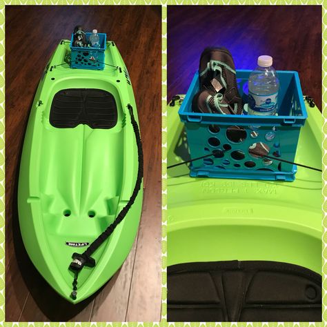 Kids kayak modify. We added an adhesive seat pad we found for $10.00 on Walmart.com and a mini crate found at a local teacher supply store for $2.00 we used bungees and added more pad eyes that can be found at any store that sales kayak equipment. Kids Kayak, Kayak Hacks, Kayaking With Kids, Kayak Anchor, Kayak Equipment, Kayak For Beginners, Kayak Fishing Diy, Recreational Kayak, Kayaking Tips