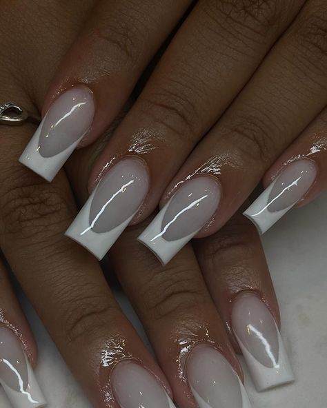 White on white 🤌🏼 . . . . . . #nails #nailsofinstagram #whitenails #nailartist #ctnails #explorepage #cutenails #frenchtipnails #nailinspo White Nails White Tip, White White French Nails, White Square Nails With Designs, Milky White Nails With Design French, White On White Nail Designs, Off White French Tip Nails, White White Nails, Off White Almond Nails, White On White French Tip