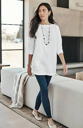 Tunic Dress With Leggings, Cotton Tunics For Women, Nautical Chic, Striped Off Shoulder Top, Linen Shirts Women, Linen Tunic Tops, Shirt Blouses Women's, Tunic Designs, Office Casual Outfit