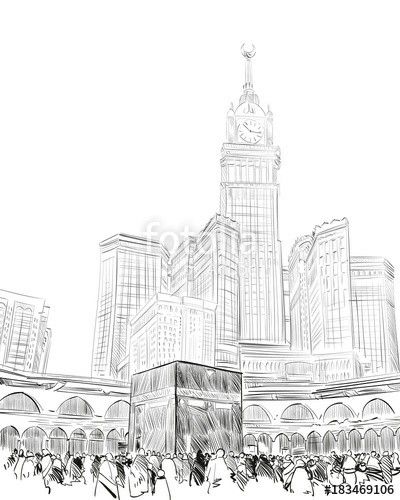 Mekah Drawing, Makka Madina Sketch, Khana Kaba Sketch, Kaba Sketch, Makkah Sketch, Kaaba Sketch, Masjid Sketch, Mecca Drawing, Kaba Drawing