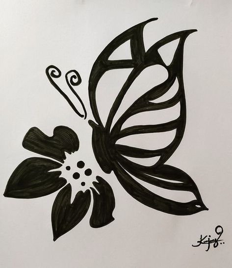 Marker sketch - Minearts Butterfly Lower Back Tattoo, Marker Sketches, Art Tattoo Design, Black Butterfly Tattoo, Easy Pictures To Draw, Sketch Simple, Marker Sketch, Markers Drawing Ideas, Black Sketch