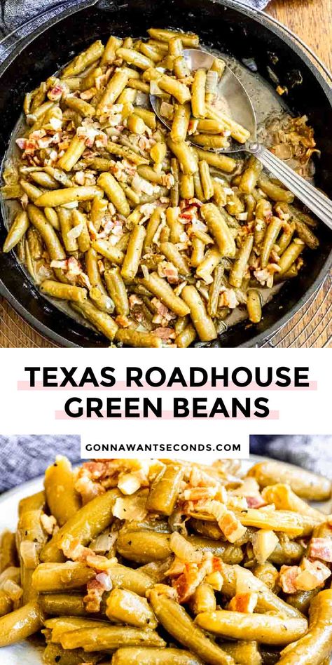 Gonna Want Seconds Recipes, Texas Road House Green Beans, Roadhouse Green Beans, Arkansas Green Beans, Texas Roadhouse Green Beans, Canned Green Bean Recipes, Crockpot Green Beans, Green Beans With Bacon, String Beans