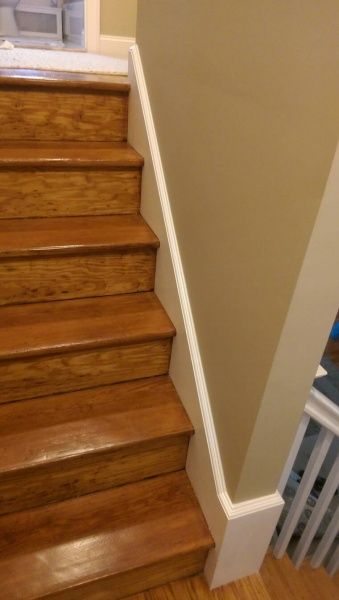 Stair Skirt Board, Stair Skirt, Staircase Molding, Stairs Skirting, Stairs Trim, Wood Floor Colors, Baseboard Trim, Diy Trim, Staircase Remodel