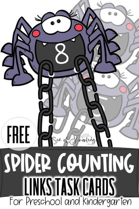 Spider Counting Plastic Links Build a Web Spider Math Activities For Preschool, Spider Math Activities, Spider Math, Spider Card, Spider Activities, Halloween Counting, Halloween Math Activities, Math Mats, Preschool Counting