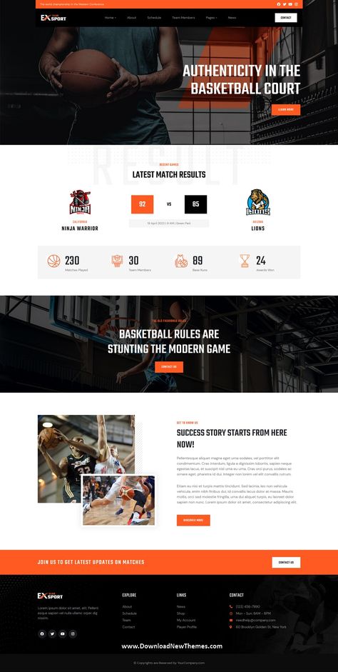 EXSport - Sports Team & Club WordPress Theme Sports Website Design Layout, Sports Website Design Inspiration, Basketball Website Design, Sports Website Design, Football Website, Webpage Design Layout, Web Sport, Elementor Templates, Simple Website Design