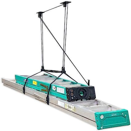 Amazon.com: StoreYourBoard Ladder Storage Ceiling Pulley System, Garage Mount Hoist, Heavy Duty Hanging Organizer Holds 150 lbs : Tools & Home Improvement Garage Ceiling Storage Lift, Garage Hoist, Kayak Hoist, Storage Ceiling, Attic Lift, Ceiling Storage Rack, Garage Ceiling Storage, Carport Plans, Garage Lift