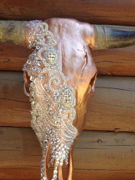 Over the too bling cow skulls ! I take custom orders ! Skulls Decor, Decorated Skulls, Deer Skull Art, Painted Skulls, Painted Cow Skulls, Cow Skull Decor, Cow Skull Art, Cow Skulls, Antler Art