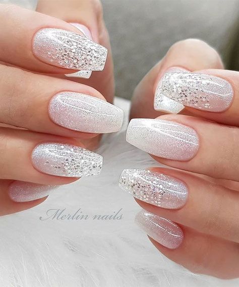 Most Beautiful Nail Designs to Inspire You – Trendy and pretty nails Acrylic Nails Natural, Bridal Nails Designs, Pink Nail Art Designs, Natural Gel Nails, Gel Pedicure, French Pedicure, White And Silver Nails, Wedding Nails Glitter, Homecoming Nails Acrylic