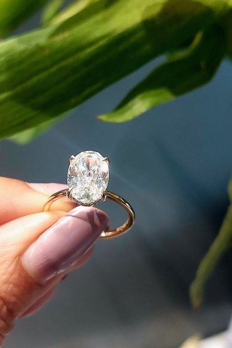 Oval Cut Moissanite Diamond Engagement Ring, Yellow Gold Single Stone Ring, Solitaire Ring For Her Crushed Ice Moissanite, Haley Bieber, Bridal Proposal, Engaged Af, Engagement Ring Yellow Gold, Hidden Halo Ring, Engagement Ring Yellow, Single Stone Ring, Oval Engagement Ring