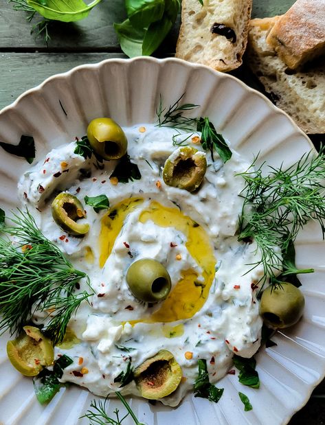 Herb and Olive Whipped Feta Dip, Çilbir | The Lemon Apron Dip For Veggies, Whipped Feta Dip, Turkish Eggs, Greek Yogurt Dips, Green Chili Peppers, Feta Dip, Eating Light, Whipped Feta, Veggie Dip