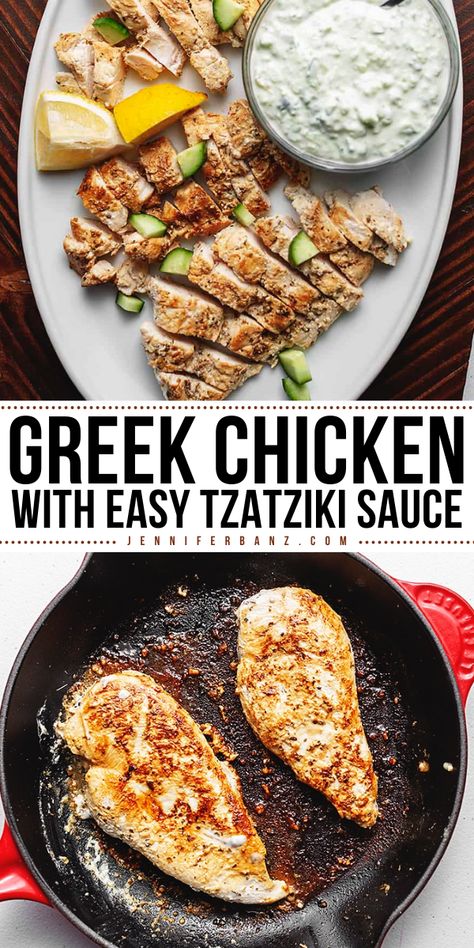 Don't miss the best Greek chicken with easy tzatziki sauce in your list of chicken dinner recipes. This easy chicken recipe is the perfect Mediterranean-inspired recipe and will soon be your favorite go-to meal! Low-carb and gluten-free! Keto Greek Chicken Recipes, Chicken With Taziki Sauce, Tzatziki Chicken Recipe, Chicken And Taziki Sauce, Recipes With Taziki Sauce, Greek Chicken With Tzatziki Sauce, Recipes Using Tzatziki Sauce, Chicken Taziki Recipe, Recipes With Tzatziki Sauce