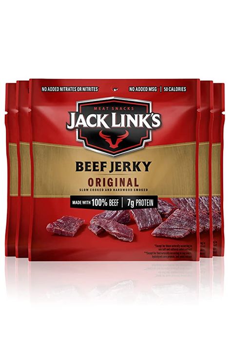 #ad Jack Link's Beef Jerky, 5 Count Multipack Bags - Flavorful Meat Snack for Lunches, Ready to Eat - 7g of Protein, Made with Premium Beef - Original, 0.625 Oz Bags (Packaging May Vary) Ready To Eat Snacks, Snack Jack, Teriyaki Beef Jerky, Jack Links, Camping Snacks, Teriyaki Beef, Protein Packed Snacks, Wonderful Pistachios, Eat Snacks