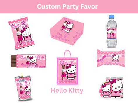 Editable Hello Kitty Birthday Party Favor Templates - Personalized and Customizable for Kids' Celebrations! Hello Kitty Party Favors, Hello Kitty Printables, Hello Kitty Birthday Party, Hello Kitty Characters, Custom Party Favors, Cat Birthday Party, Hello Kitty Party, Hello Kitty Birthday, Create Digital Product