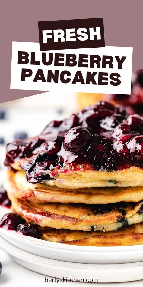 These Blueberry Pancakes are perfectly soft, fluffy, loaded with juicy blueberries, and topped with an optional blueberry compote! Blueberry Sweets, Blueberry Pancake Topping, Griddle Scones, Creative Pancake Recipes, Breakfast Quick, Blueberry Pancakes Recipe, Homemade Pancake Recipe, Favorite Breakfast Recipes, Blueberry Compote