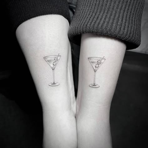 Martini Tattoo, Cocktail Tattoo, Olive Martini, Olive Tattoo, Matching Bff Tattoos, Cool Tattoos For Girls, Single Needle Tattoo, London Tattoo, Bff Tattoos