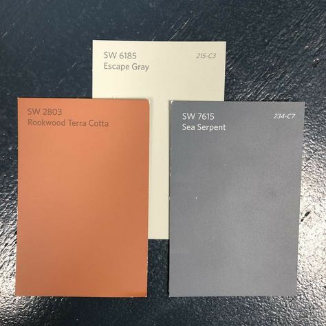 Terra Cotta And Gray Color Scheme, Terracotta And Gray Color Palette, Terra Cotta Door Color, Terra Cotta House Exterior Paint Colors, Terra Cotta Color Front Door, Terra Cotta And Grey Bedroom, Sw Terra Cotta Colors, Colors That Compliment Terra Cotta, Copper Exterior Paint