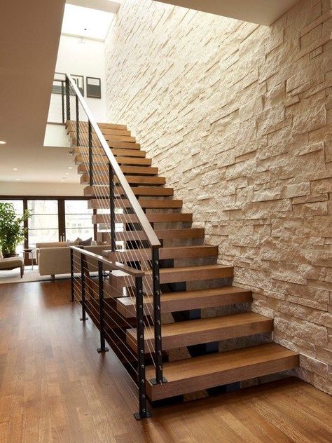 درابزين السلم, Wooden Staircase Design, تحت الدرج, Open Stairs, Contemporary Staircase, Stair Wall, Escalier Design, Staircase Remodel, Open Staircase